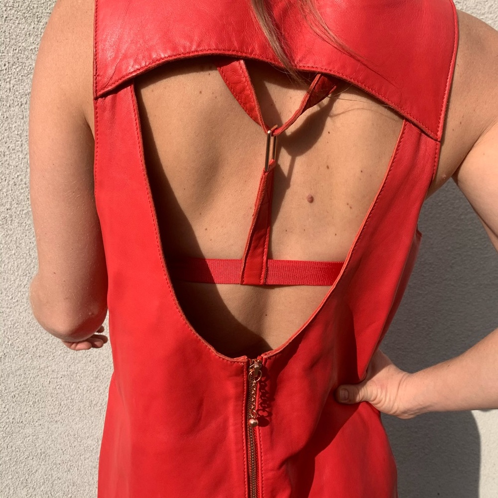 Red leather dress